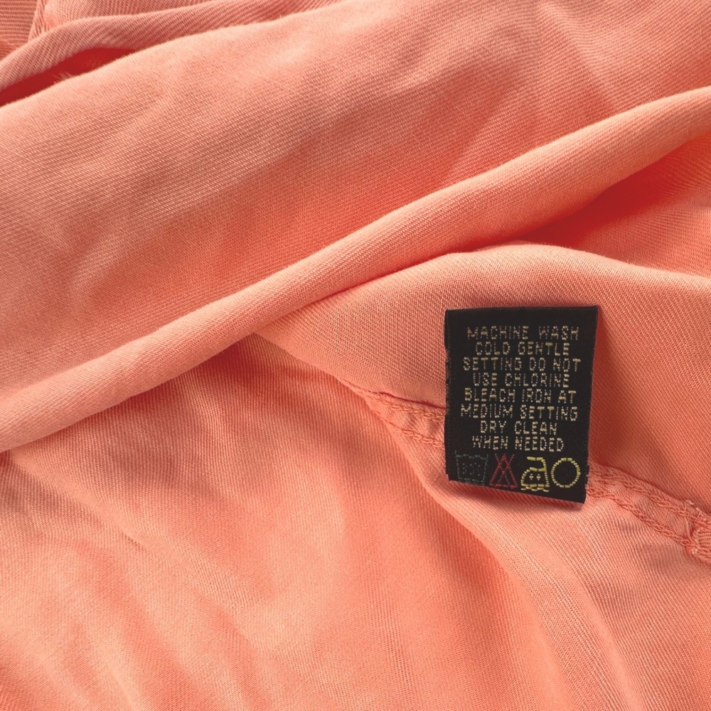 Bugatchi Men M Short Sleeve Shirt Men Salmon Pink Tencel Button Up Pocket Medium - Picture 7 of 14